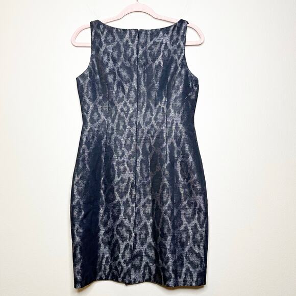 Ann Taylor Metallic Sheath Cocktail Dress Animal Print Black Wool Blend 4 Petite - Picture 2 of 6